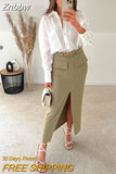 Znbbw TRAF Women Long Skirts Retro Pockets Straight Dress Summer Spring Solid Cargo Skirt Female Streetwear
