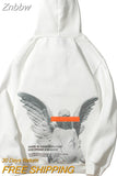 Znbbw Women 2023 Hip Hop Streetwear Harajuku Pullover Angel God Printed Hoodies Pocket Cotton Fleece Pullover Grey Hooded Sweatshirt