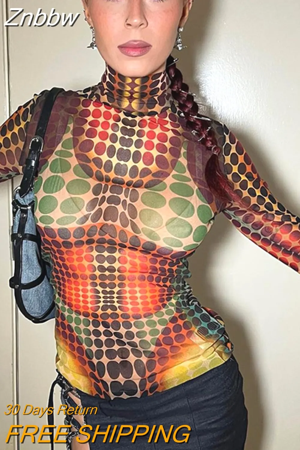 Znbbw Women Long Sleeve Mesh See Through Streetwear T Shirt Tops Tees 2023 Spring Summer Clothes Wholesale Items For Business - Image 2