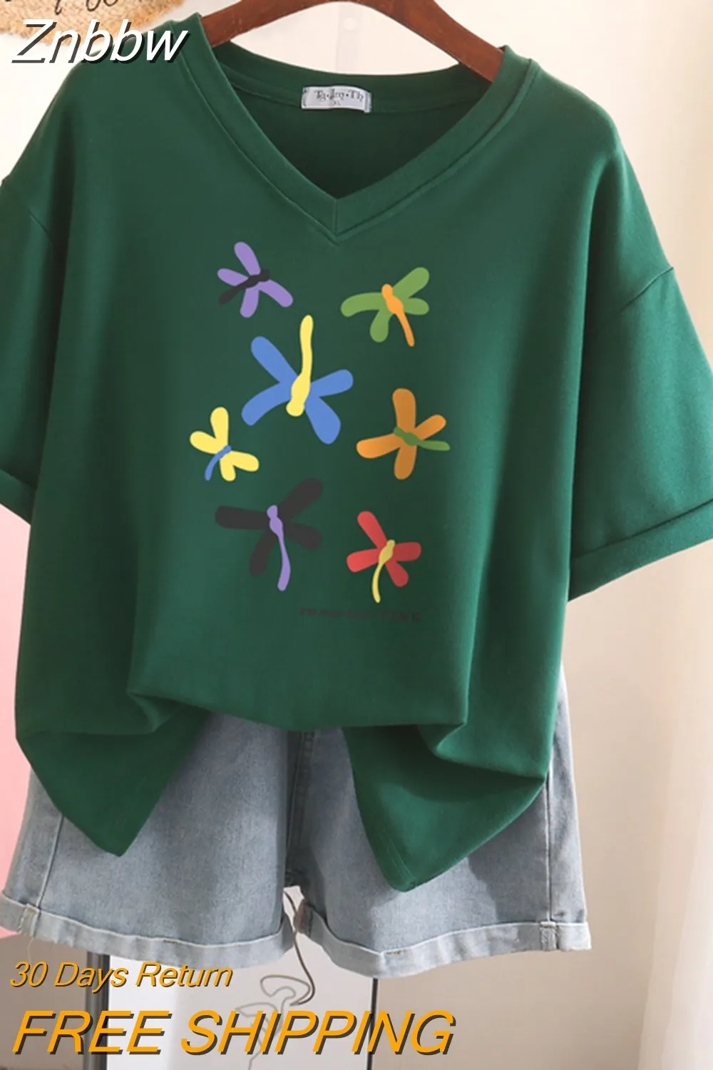 Znbbw 100% Cotton L-5XL T Shirt Plus Size Tshirt Short Sleeve Cartoon Women Top Summer Sweet Couple V Neck Oversized T Shirts - Image 8