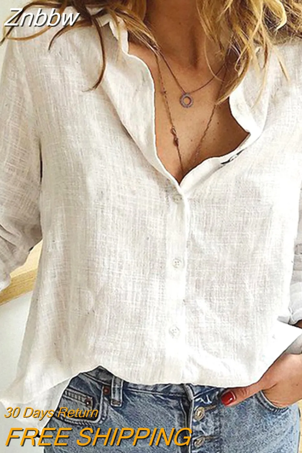 Znbbw Ladies Holiday Blouses Women Long Sleeve Turn-down Collar Solid Color Button Casual Fashion Shirts - Image 8