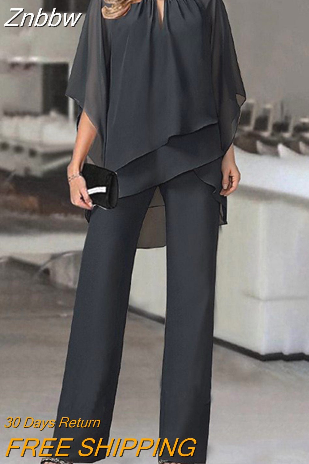 Znbbw Women Straight Long Pants Outfits Casual Off Shoulder Ruffled Irregular Party Suit Spring Office Commuting Two Piece Set Elegant - Image 11