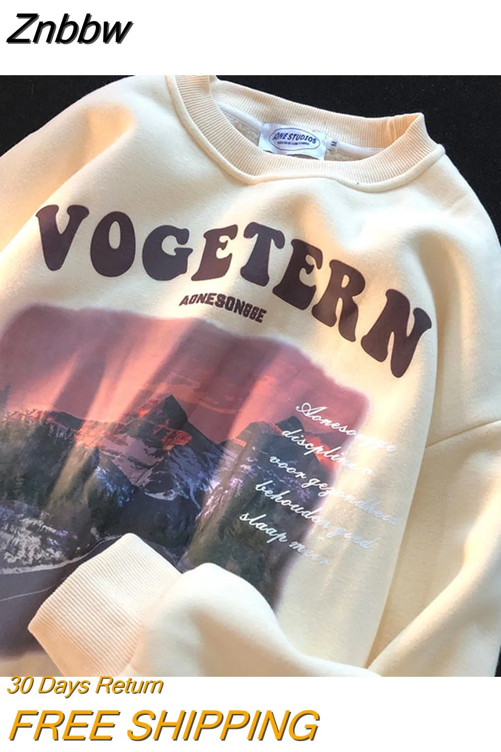 Znbbw and winter new style sweater Vintage trend landscape print No hat loose slouchy style round neck warm versatile sweater - Image 3