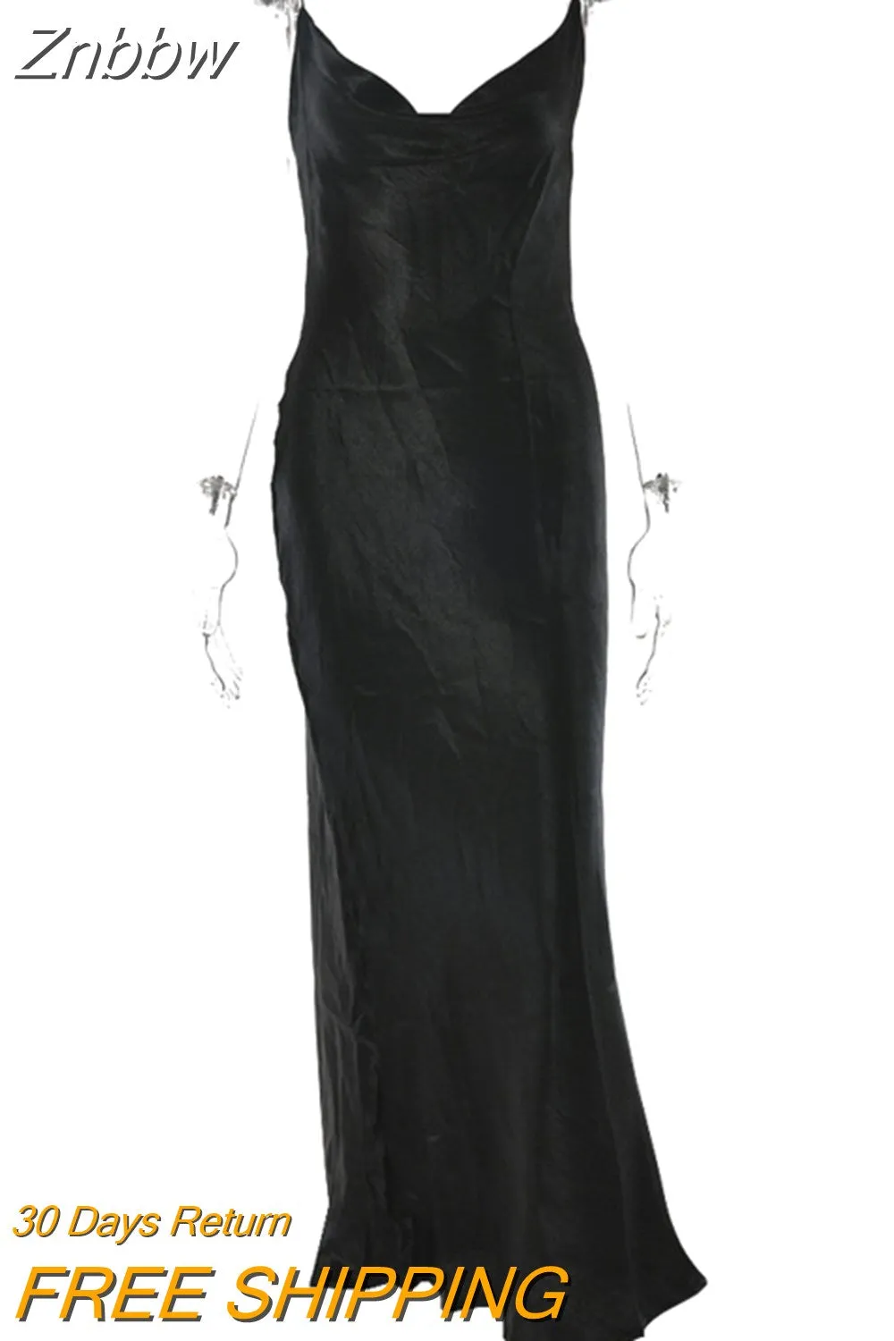 Znbbw Elegant Satin Backless Maxi Dress For Women Gown Summer Spaghetti Strap Sleeveless Night Club Party Long Dress Vestido - Image 5