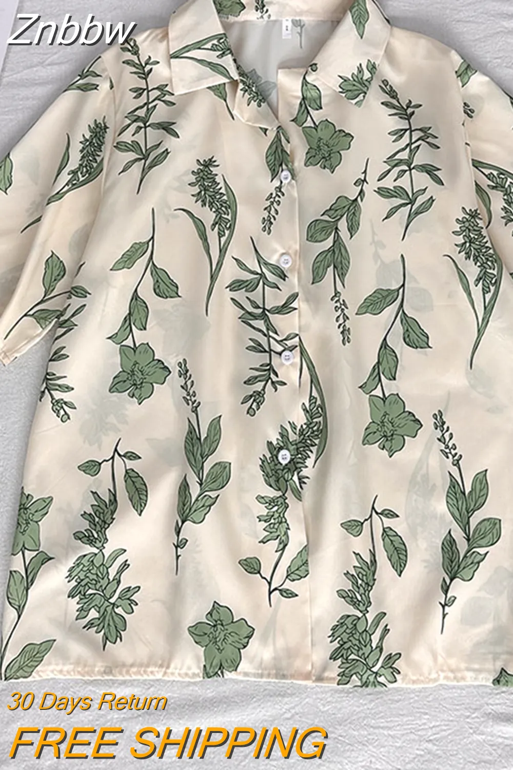 Znbbw Women Turn Down Collar Short Sleeve Blouse College wind Leaf Print Shirts Summer Casual Office Button Vintage Shirt Tops - Image 2