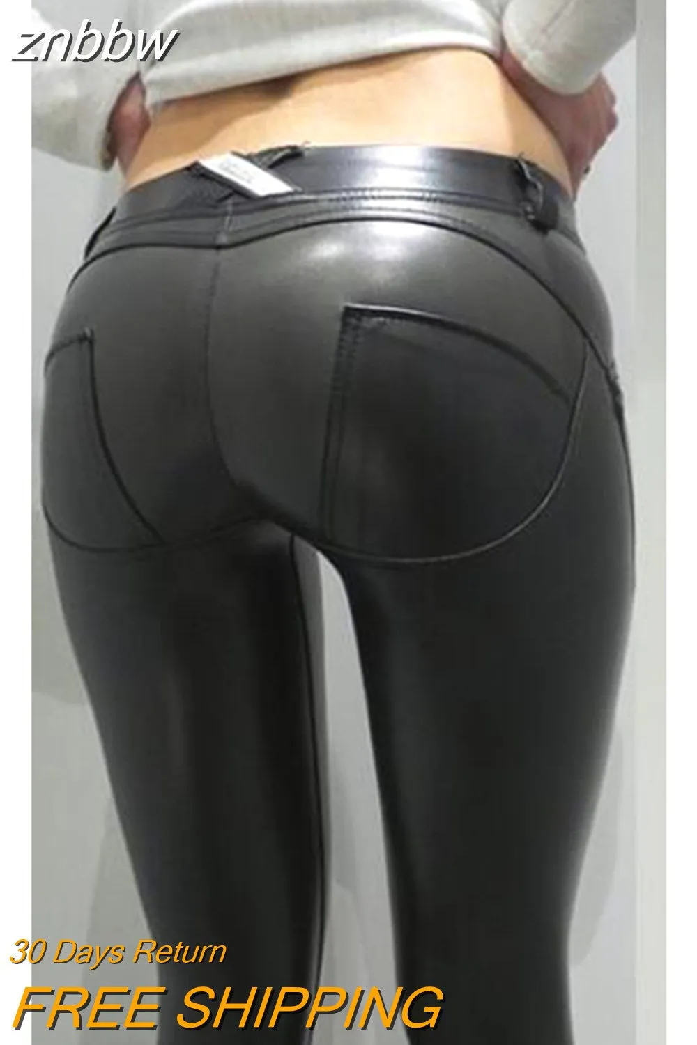 znbbw PU Faux Leather Pants Women Elastic Waist Hip Push Up Black Sexy Female Leggings Jegging Casual Blue Skinny Pencil Pants - Image 2