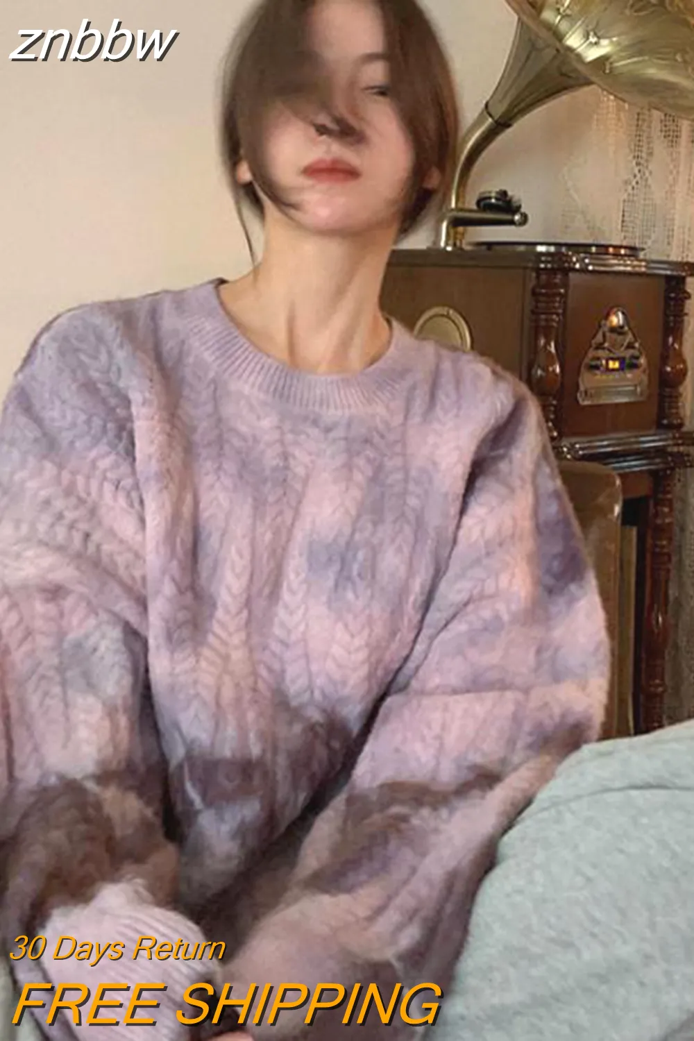 znbbw Winter Streetwear Tie dye Knit Women's Sweater Loose Long Sleeve Wool Warm Sweaters Women Fashion Female Pullovers Tops - Image 3