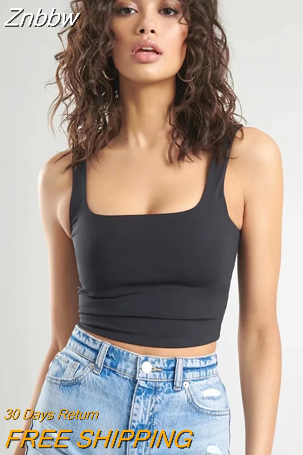 Znbbw Summer Women Sexy Sleeveless Tops Fashion Short Square Collar Tank Tops 6 Colors