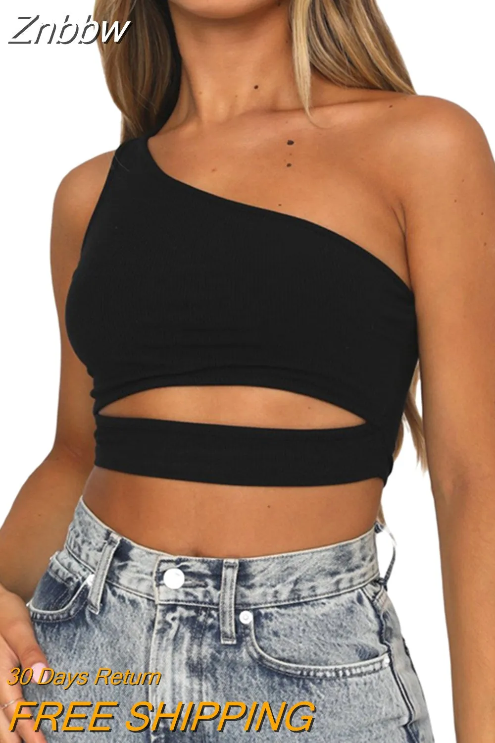 Znbbw Women One Shoulder Tank Tops Summer Solid Collar Hollow Out Vest Slim Sleeveless Crop Tops Casual Female Streetwear Straps Tanks - Image 4