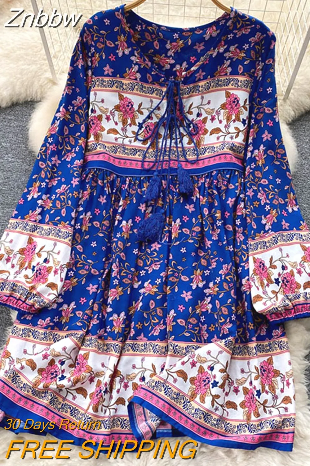 Znbbw Autumn Women's Travel Holiday indie Style Dress New Sweet Loose Thin Printed Long-sleeved Mid-length Dress GD647 - Image 9