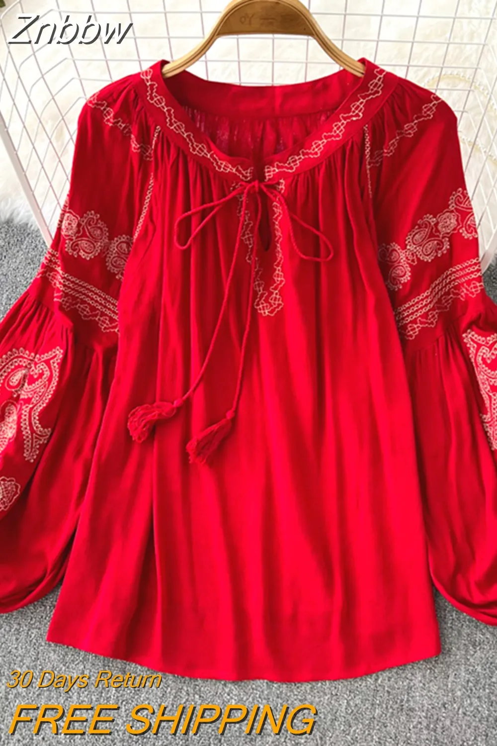 Znbbw Versatile Embroidery Shirt Women's Spring Autumn 2023New V-Neck Long Sleeve Bohemian Loose Blouse Womens Tops G06 - Image 10