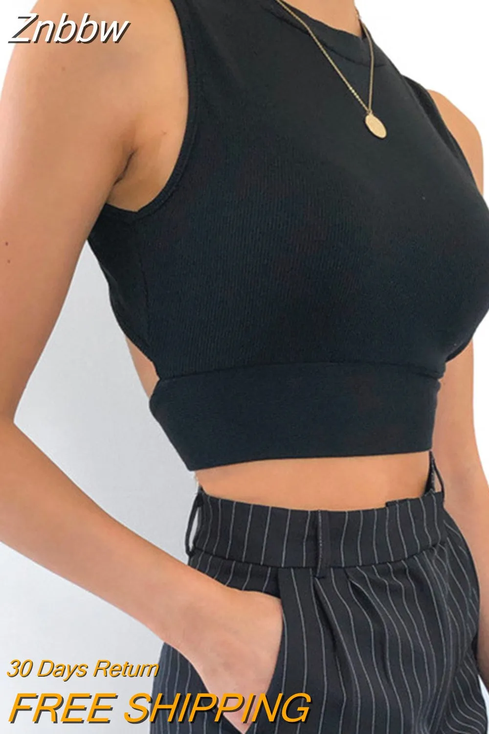 Znbbw backless women tank top bandage slim crop top summer 2023 casual streetwear tops solid cotton soft criss cross top - Image 4