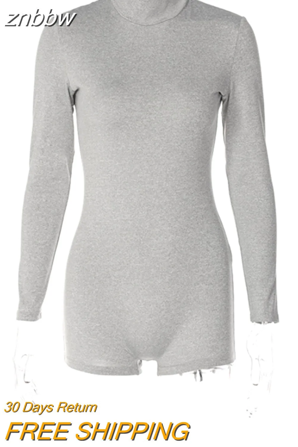 znbbw Autumn Solid Bodycon Romper Casual Outfit For Women 2023 Long Sleeve O Neck One Pieces Female Grey Fashion Playsuit - Image 2