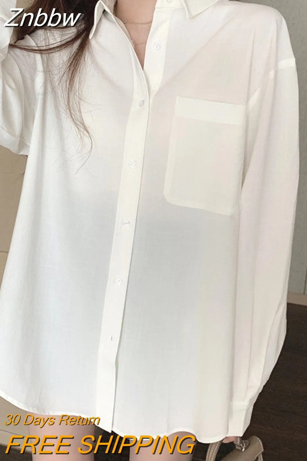 Znbbw Oversized Blue Shirts Womens Spring Autumn Blouses Fashion OL Blusa Tops Casual Solid Long Sleeve White Shirt Oversize - Image 4