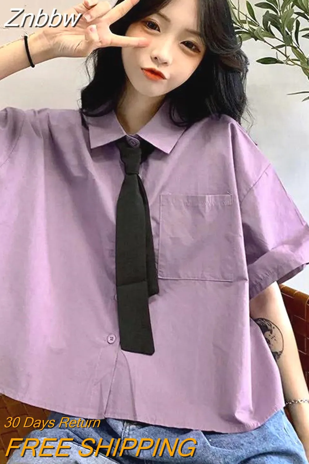 Znbbw Women Shirts Blouse Summer Oversized Blouses Short Sleeve Short Shirt Preppy Style White Cropped Students JK Uniform - Image 2