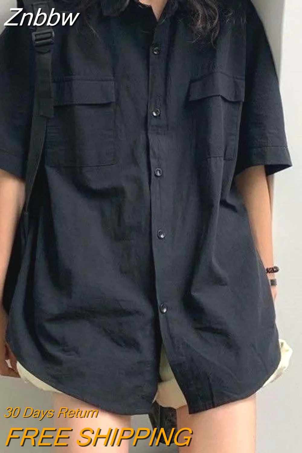 Znbbw 2023 Short Sleeve Shirt Women White Turn Down Collar Basic Casual Teen Gril Student Oversize Shirt Women Loose Blouse - Image 4