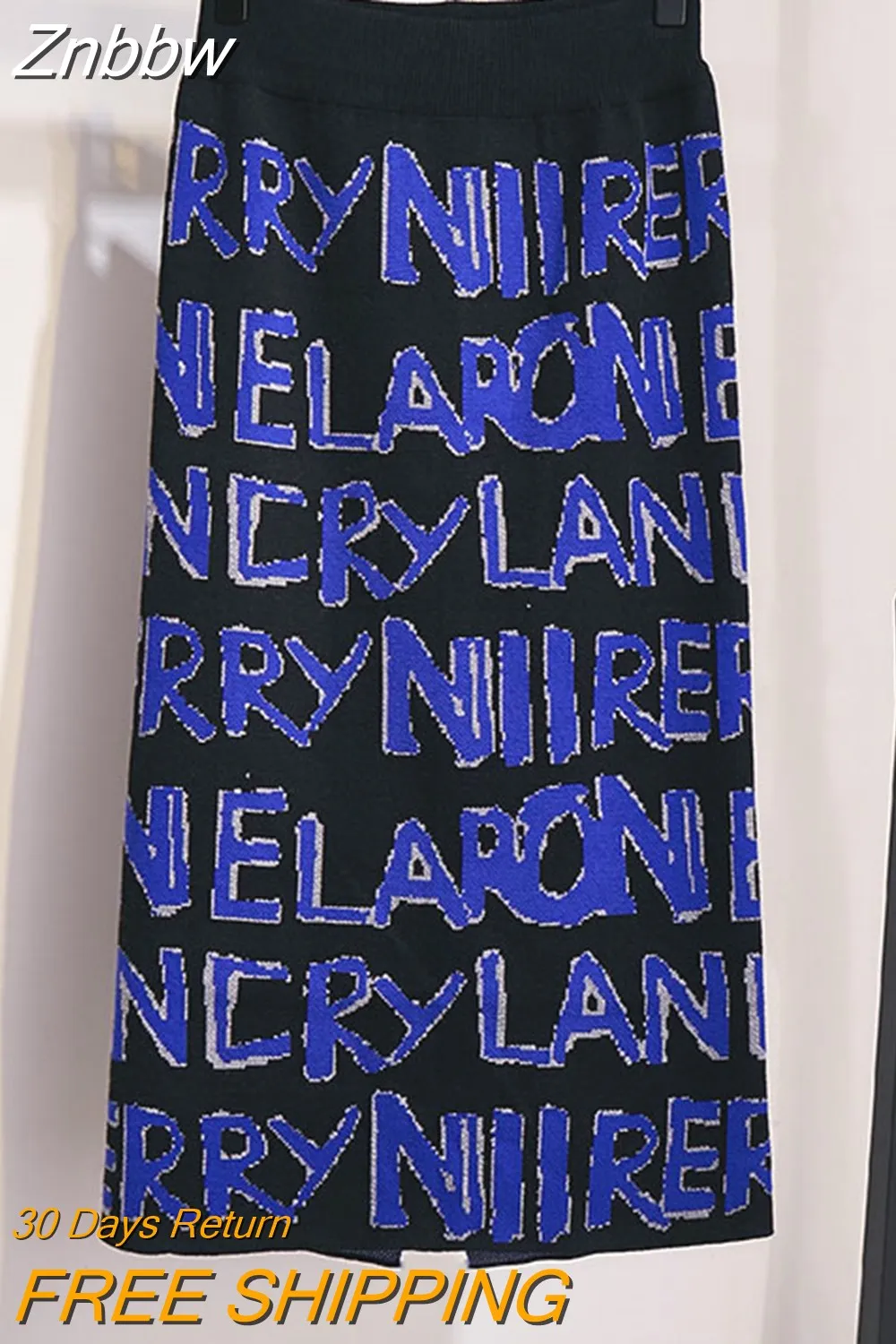 Znbbw Women's Letters Knit Skirt Autumn Winter New High Waist Split Straight Office Lady Long Warm Step Faldas female ML297 - Image 4