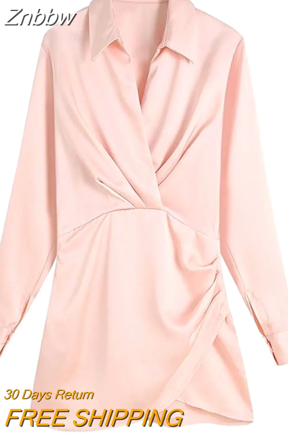 Znbbw 2023 Women Fashion Pleated Soft Touch Wrap Mini Dress Vintage Long Sleeve Side Buttons Female Dresses Vestidos 202304 - Image 10