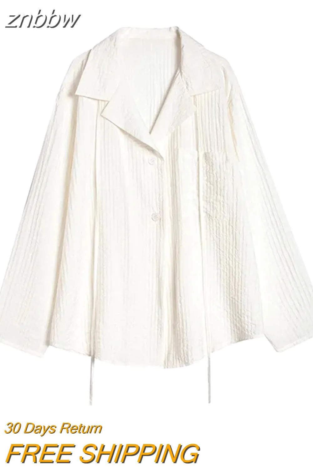 znbbw 2023 Summer Minimalist Long Sleeve Women White Shirt Oversize Button Up Striped Woman Tunic Blouse Female Clothing Top - Image 2