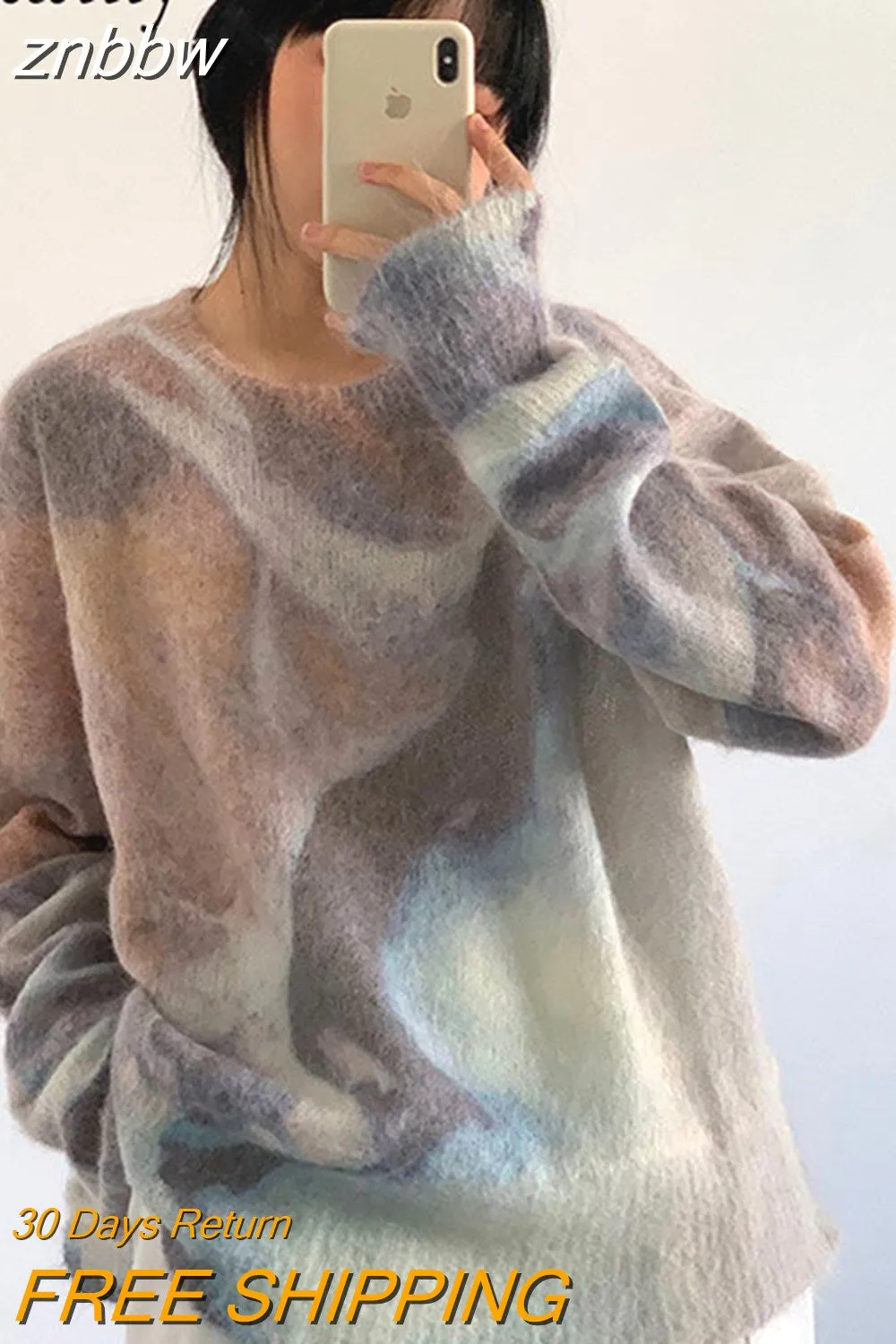 znbbw 2023 Winter Korean style Long Sleeve tie dye Sweater Women Casual Loose O Neck Ladies Pullover Fall Female Clothing Tops