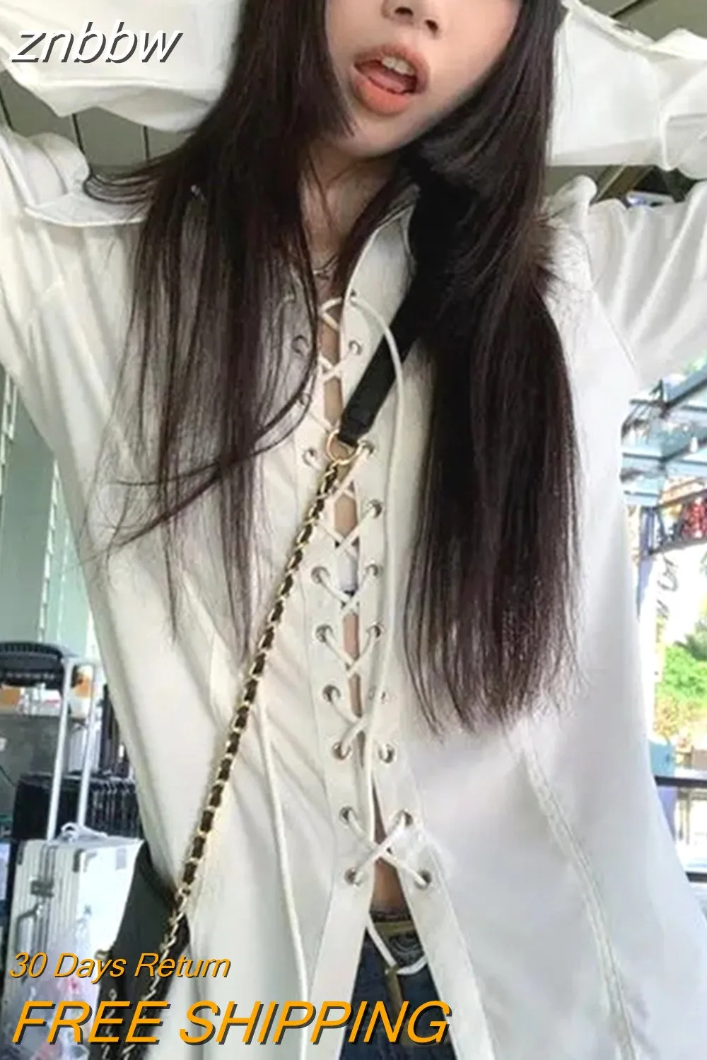 znbbw 2023 Summer Gothic shirt Long Sleeve Oversize White Shirt Women Punk Corn Eye Za Blouse New Female Blouse Tunic Clothing - Image 2