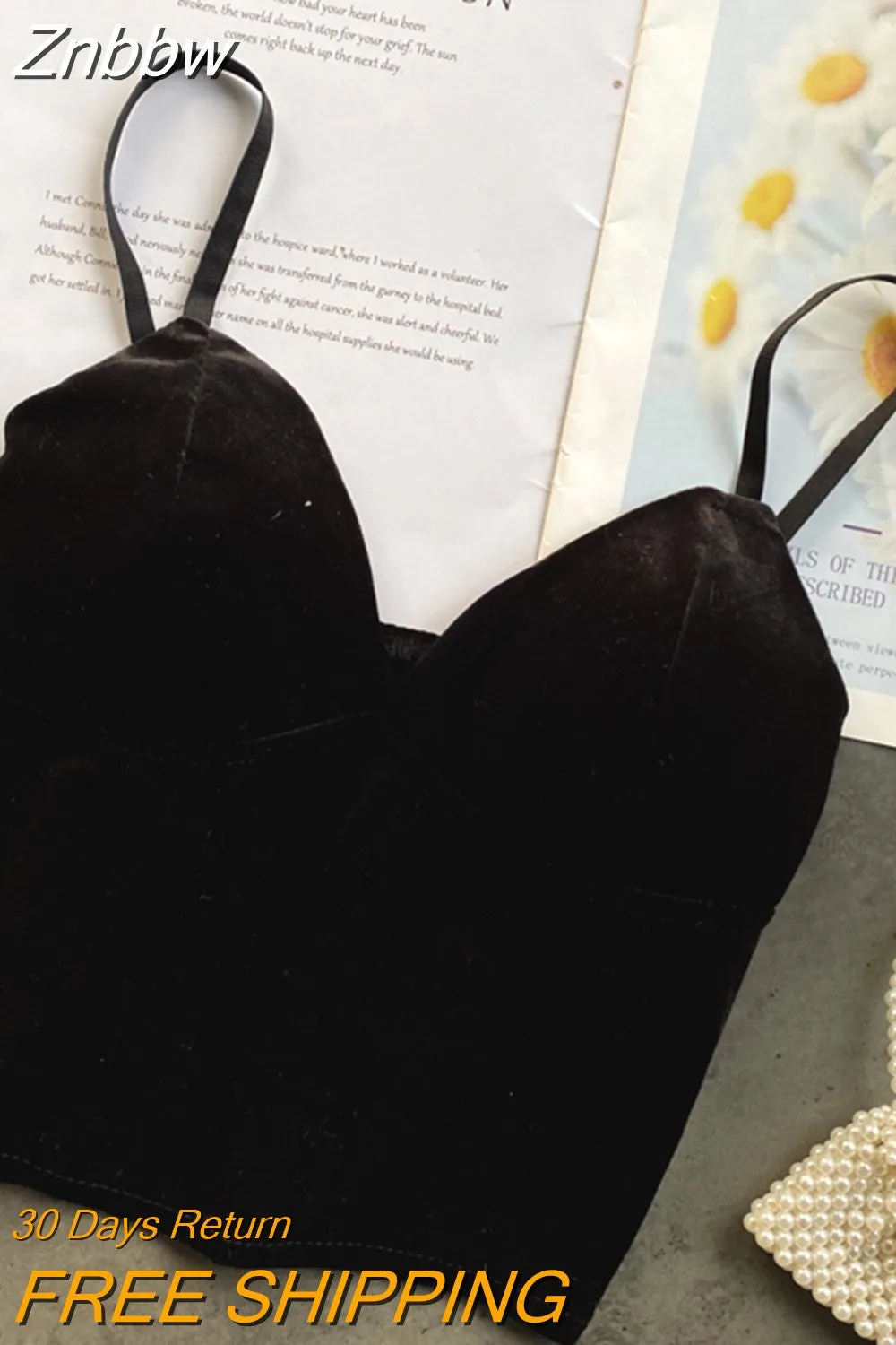 Znbbw Women Retro Velour Strap Tops Summer V Neck Sleeveless Backless Slim Tank Top Chic Print Sexy Off Shoulder Short Camis - Image 5