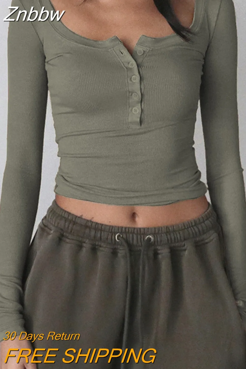 Znbbw Y2K Clothes for Women Button Tops Long Sleeve Fairy Aesthetic Shirts Teen Girls Ribbed Vintage Graphic Tees 2023 Fall - Image 4