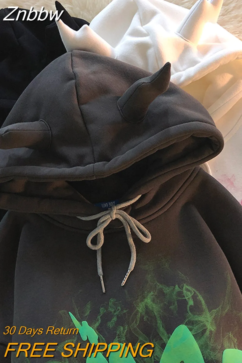 Znbbw Women Sweatshirts 2023 Autumn Funny Graffiti Monster Letter Print Anime Hoodies Fashion Harajuku Gothic Hooded Sweatshirts