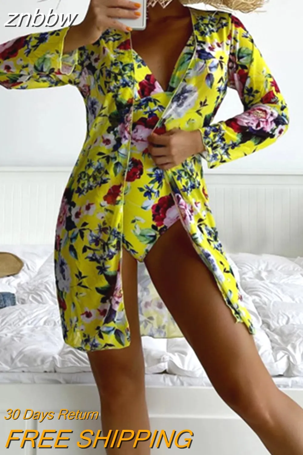 znbbw 2Pack Floral Print One-Piece Bikini Sets Women Deep V-Neck Backless Swimsuit Amp Kimono Female Beach Swimwear Bathing Suits - Image 9