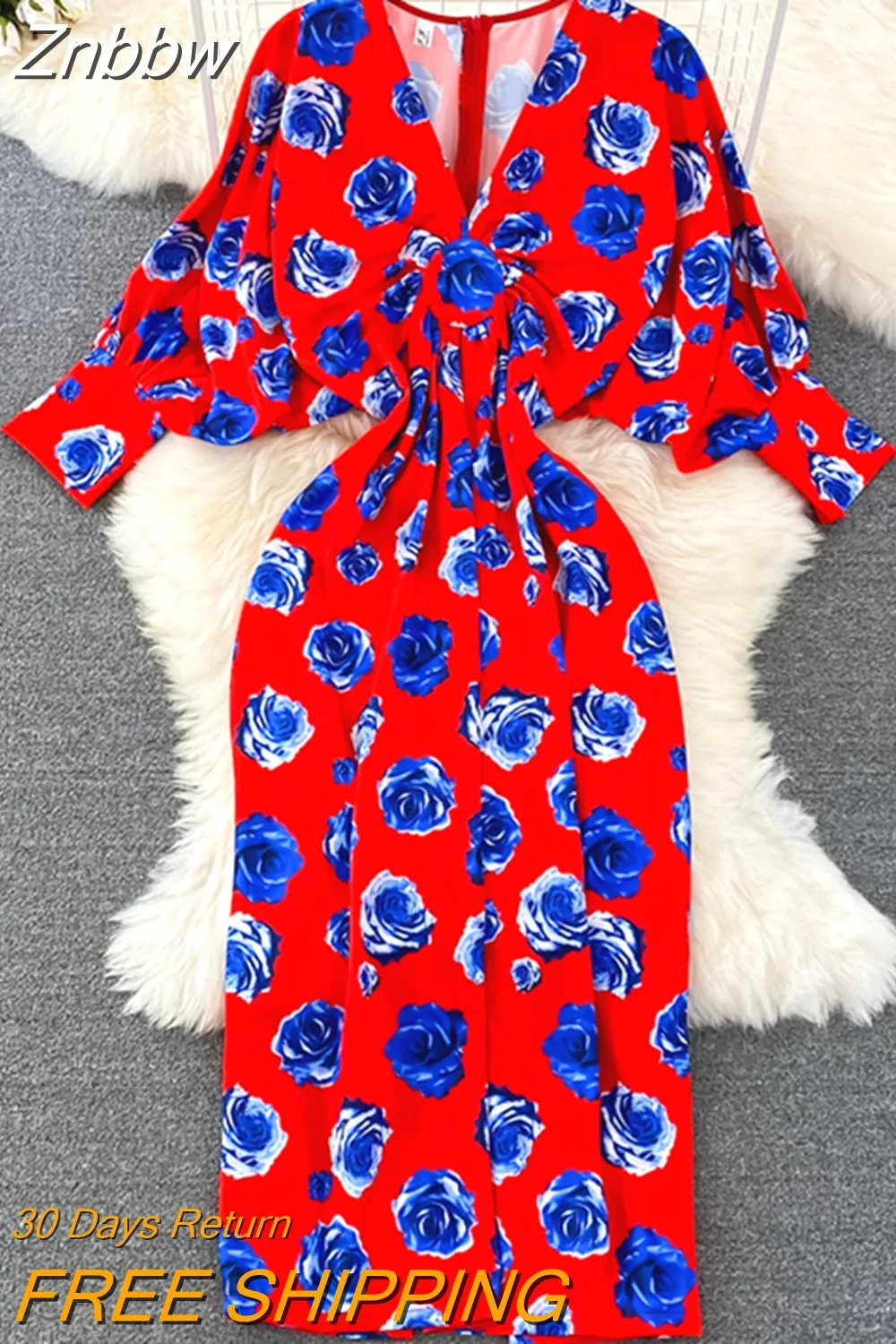 Znbbw Autumn Shirt V-neck Dress Women Korean Sexy Elegant Party Lantern Sleeves Waist Mid-length Birthday Dress for Women GD770 - Image 5