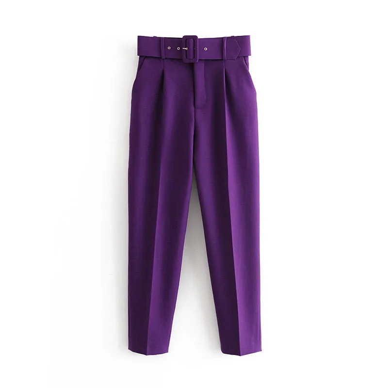Znbbw 2024 New Pleated Multi-Color Harlan Pants Leisure Solid-Color Women's Pants Belt - Image 24
