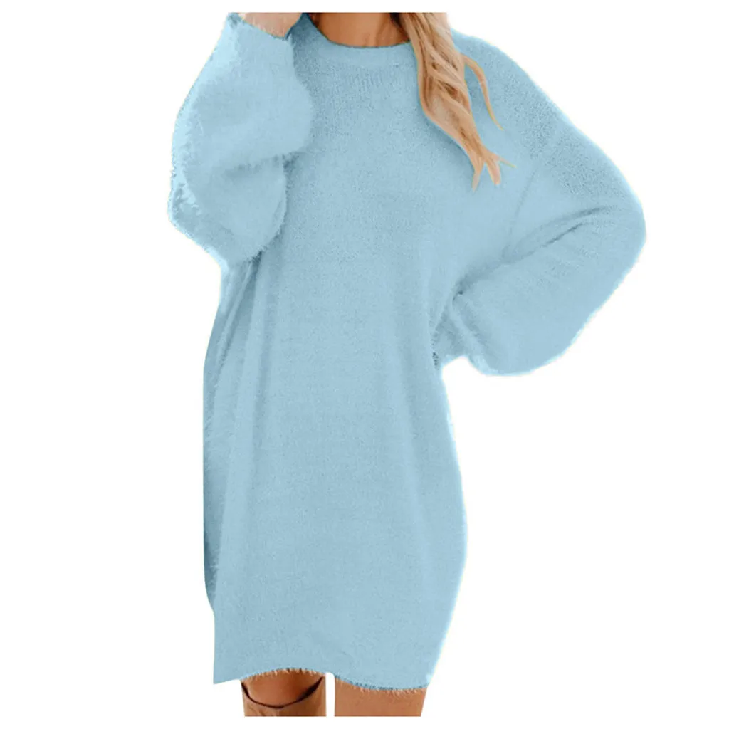 Znbbw Autumn / Winter Ebaywish Fashionable Women's Dress With Long Sleeves, Round Neck And Loose Plush Dress - Image 2