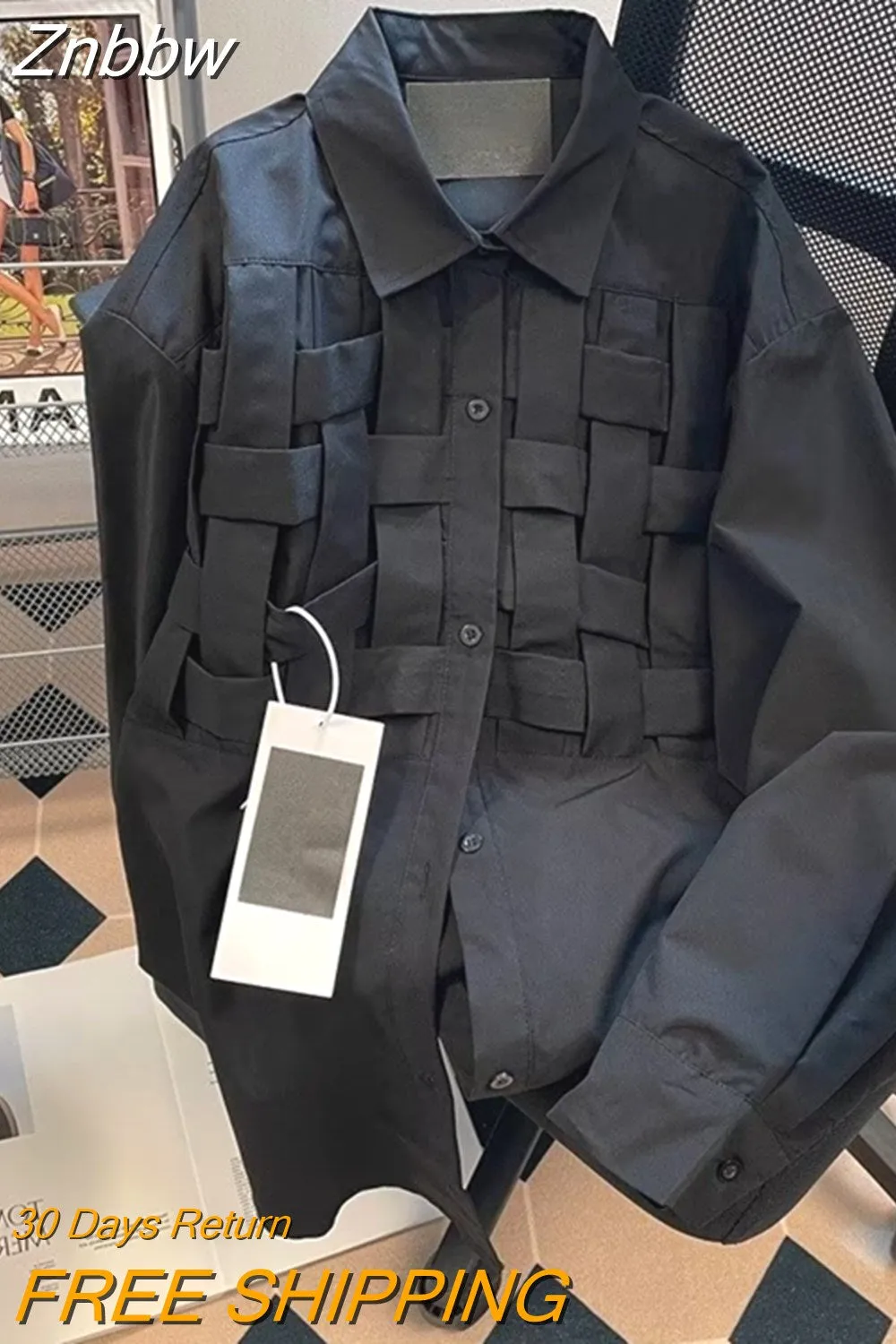 Znbbw Women Solid Hollow Out Shirts Lapel Long Sleeve Loose Waist Fashion Patchwork Blouse Female Chic Casual Shirt 2023 NEW - Image 4