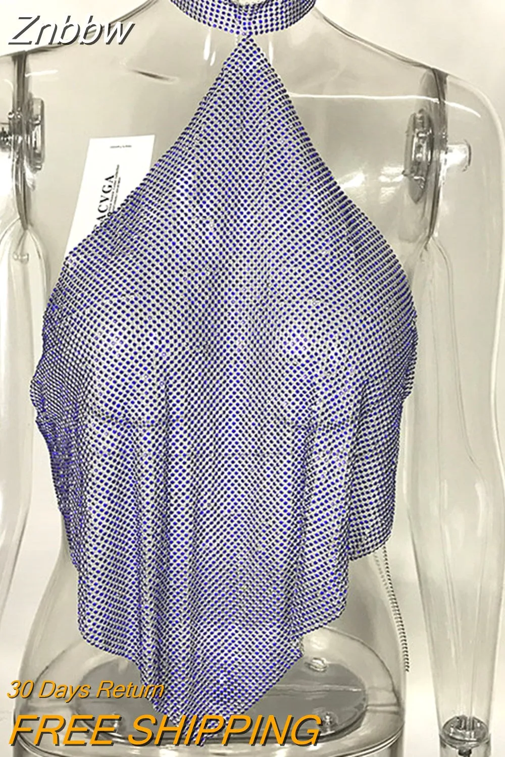 Znbbw 2023 Shinning Crystal Diamond Crop Top Summer Beach Backless T Shirt Halter Sexy Tops Party Camis Women Tank Top Blusa - Image 7