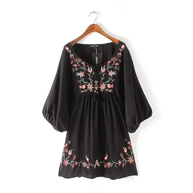 Znbbw New Flower Embroidered Jacquard Medium-Sleeved Dress In Early Spring 2024