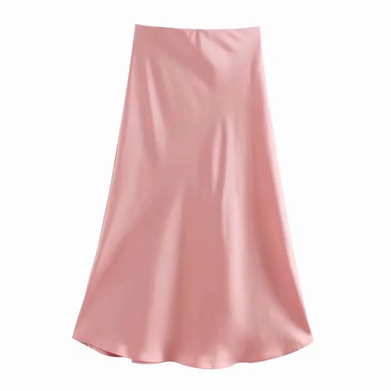 Znbbw 2024 New Elastic Waistline Simple Full-Color Satin Full-Length Skirt - Image 19