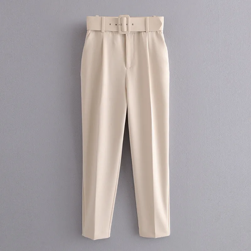 Znbbw 2024 New Pleated Multi-Color Harlan Pants Leisure Solid-Color Women's Pants Belt - Image 17