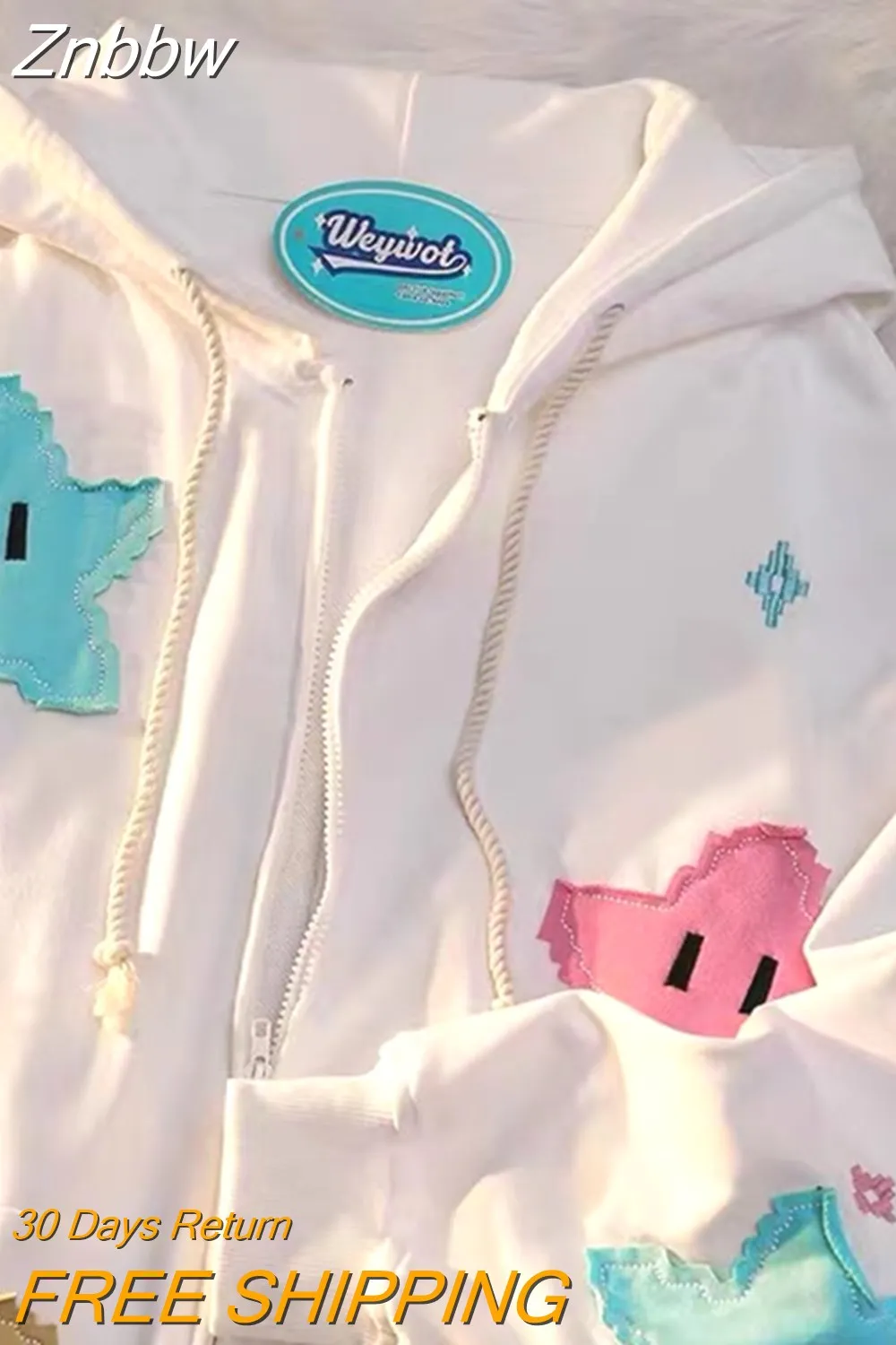 Znbbw Zip Hoodie Y2k Streetwear Loose Vintage Clothes Tops Harajuku Jacket Casual Gothic Oversized Cartoon Patchwork Top - Image 2