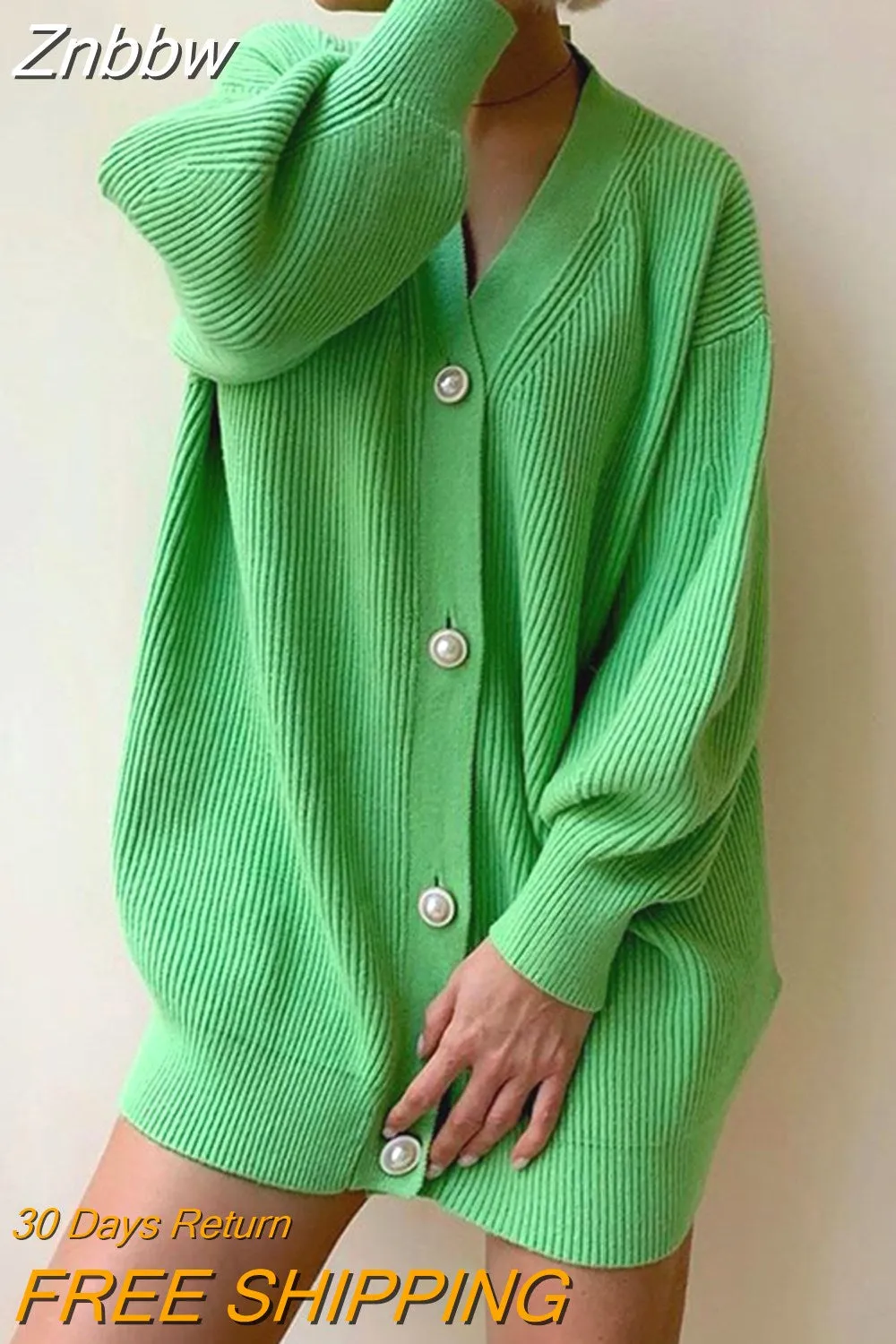 Znbbw Autumn Winter Green Cardigan Oversized Women Long Sleeve Button Casual Y2k Loose Knitted Sweater Fashion Streetwear - Image 5