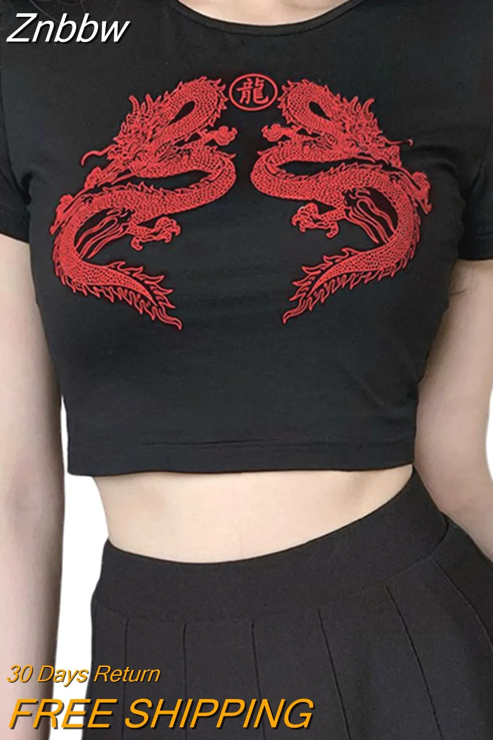 Znbbw Women Teen Girls Gothic Graphic Print Crop Tops T Shirts O-Neck Short Sleeve E-Girl Aesthetic Kawaii Crop Tees Tops Streetwear - Image 11