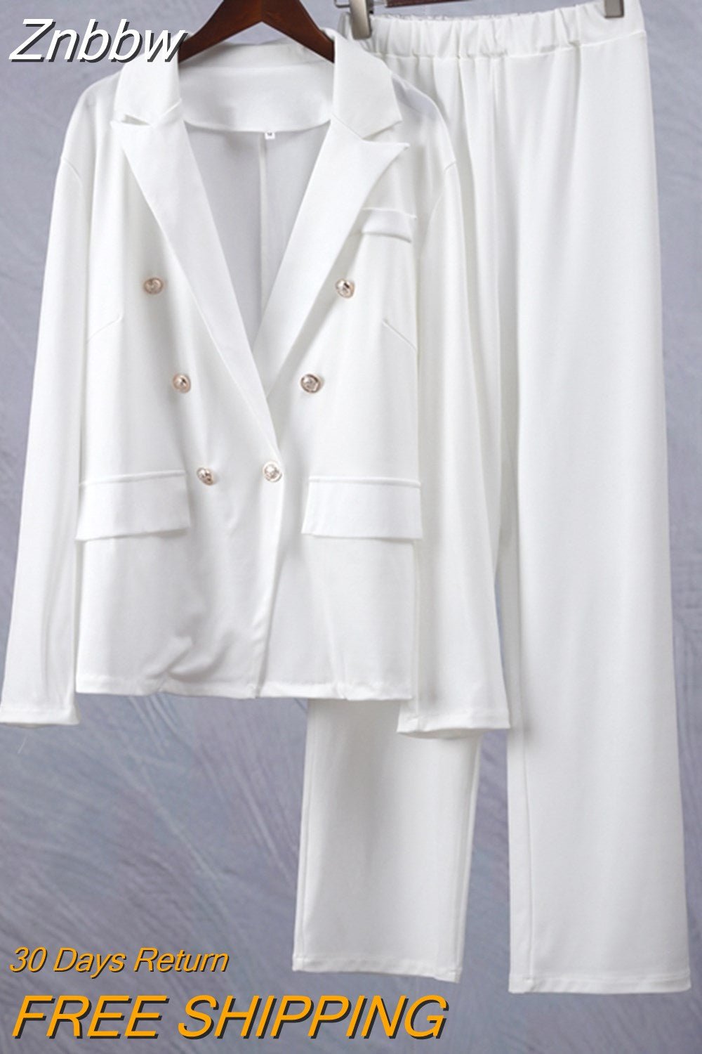 Znbbw Women Elegant Solid Fashion 2 Piece Set Full Sleeve High Waist Trouser Blazer Suit Office Ladies Business Commute Pant Suits - Image 6