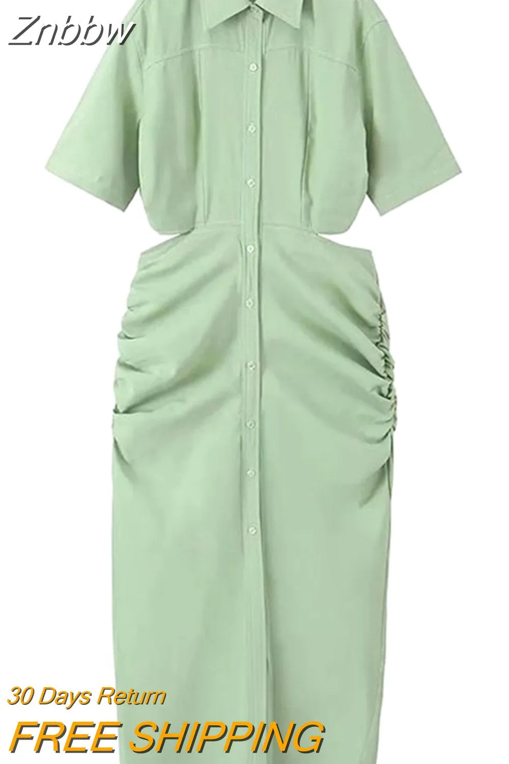 Znbbw ZBZA Women 2023 Shirt Dress Women Waist Cut-out Midi Dress Fashion Design Sexy Elegant Femme Vestidos 202307 - Image 6