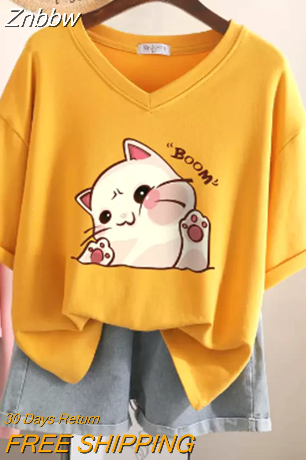 Znbbw 100% Cotton L-6XL T Shirt Plus Size Tshirt Short Sleeve Women Top Summer Cartoon Print Couple V Neck Oversized T Shirts - Image 3