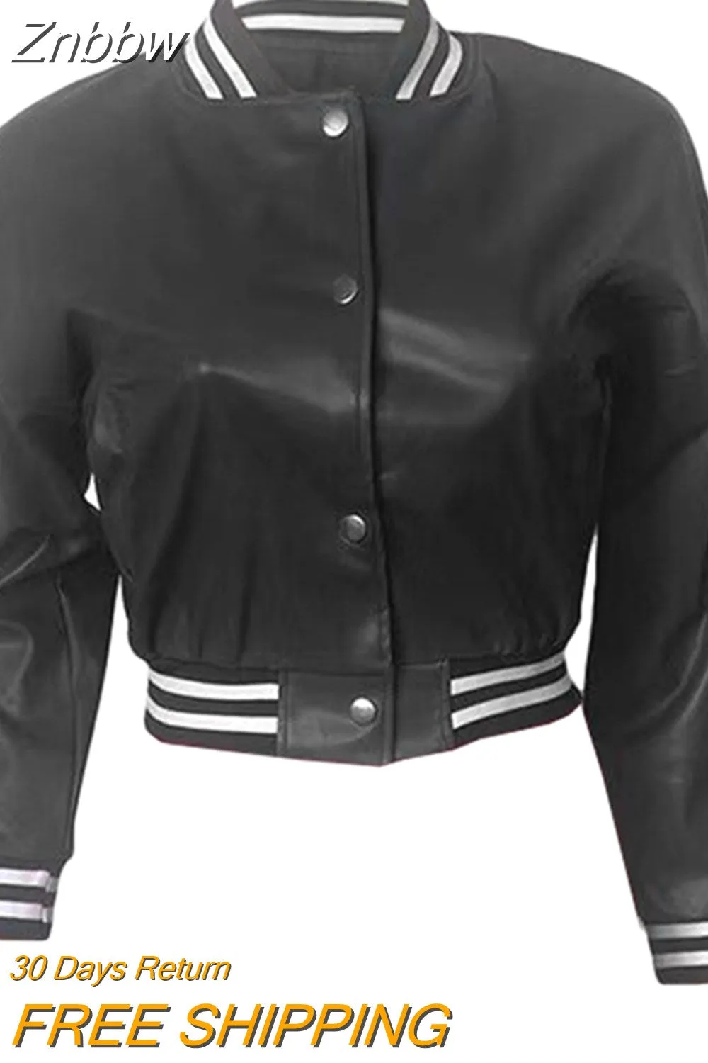 Znbbw Women Letter B Single Breasted PU Faux Leather Short Coat Lady Full Sleeve Jackets Female O-Neck Button Down Slim Fit Streetwear - Image 13