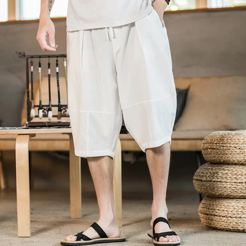 Men Summer Cotton Linen Retro Trend Horse Pants Wear Linen Casual Sports Loose Seven Points Beach Pants - Image 3