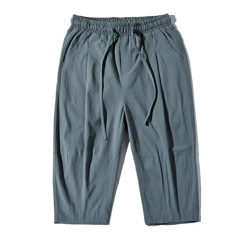 Men Summer Cotton Linen Retro Trend Horse Pants Wear Linen Casual Sports Loose Seven Points Beach Pants - Image 5