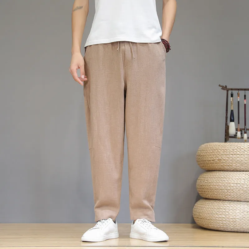 Plus Size Pants Men Cotton Linen Casual Pants Loose Plus Size Small Feet Harun Pants Solid Color Linen Trousers Men - Image 9
