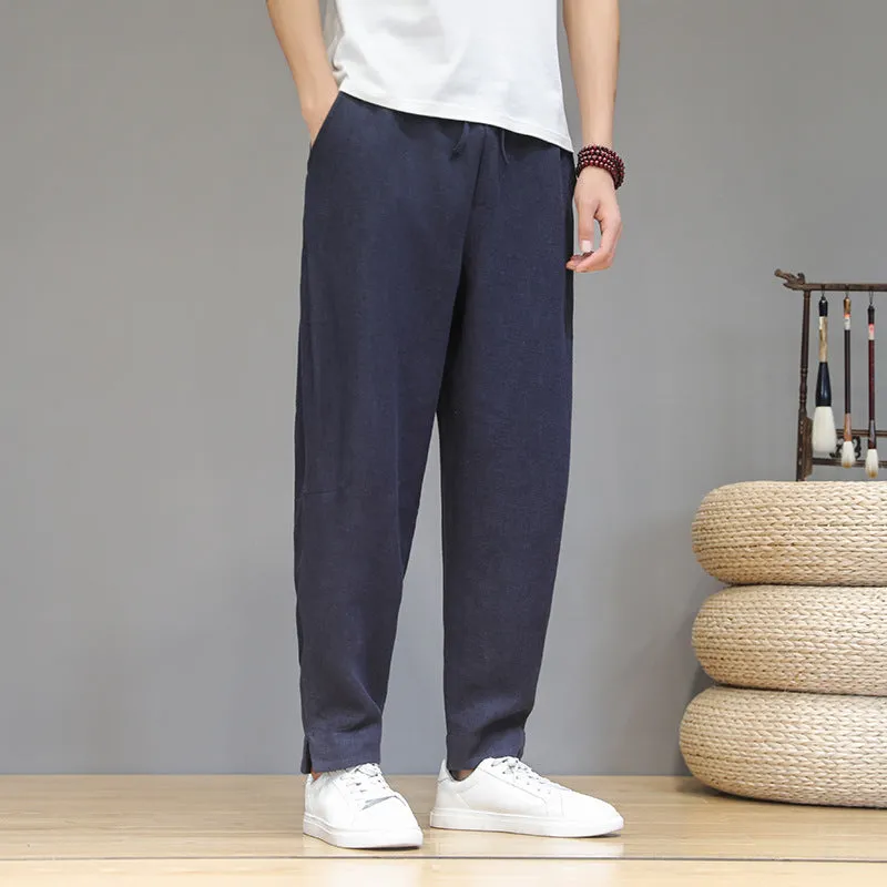 Plus Size Pants Men Cotton Linen Casual Pants Loose Plus Size Small Feet Harun Pants Solid Color Linen Trousers Men - Image 7