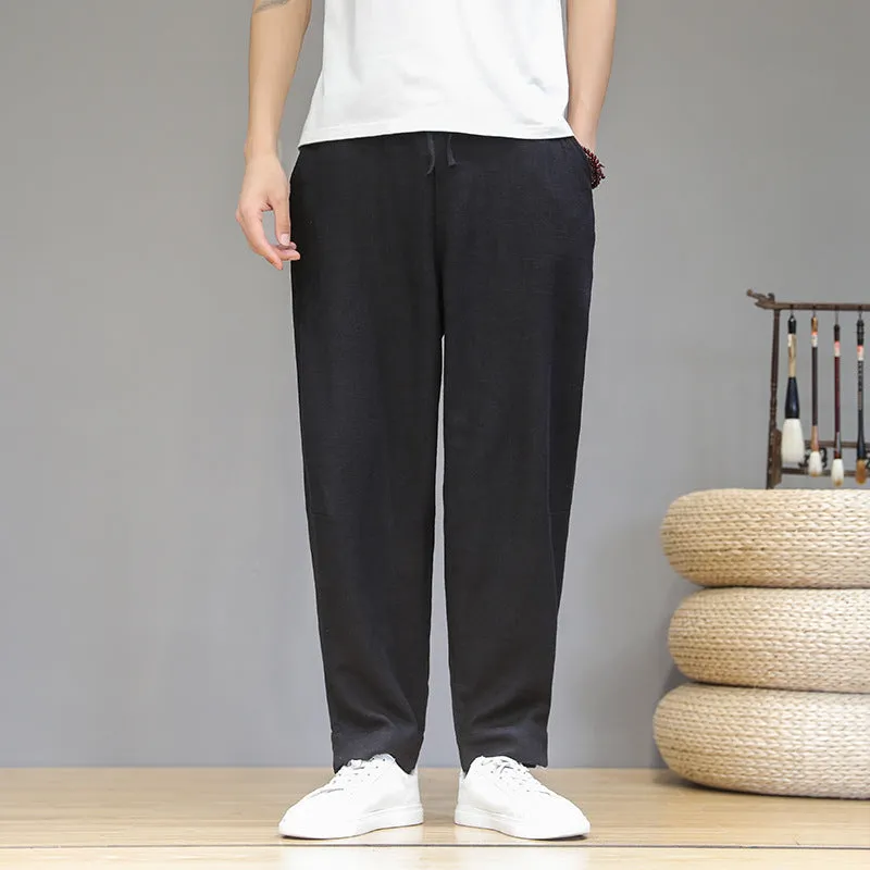 Plus Size Pants Men Cotton Linen Casual Pants Loose Plus Size Small Feet Harun Pants Solid Color Linen Trousers Men - Image 6
