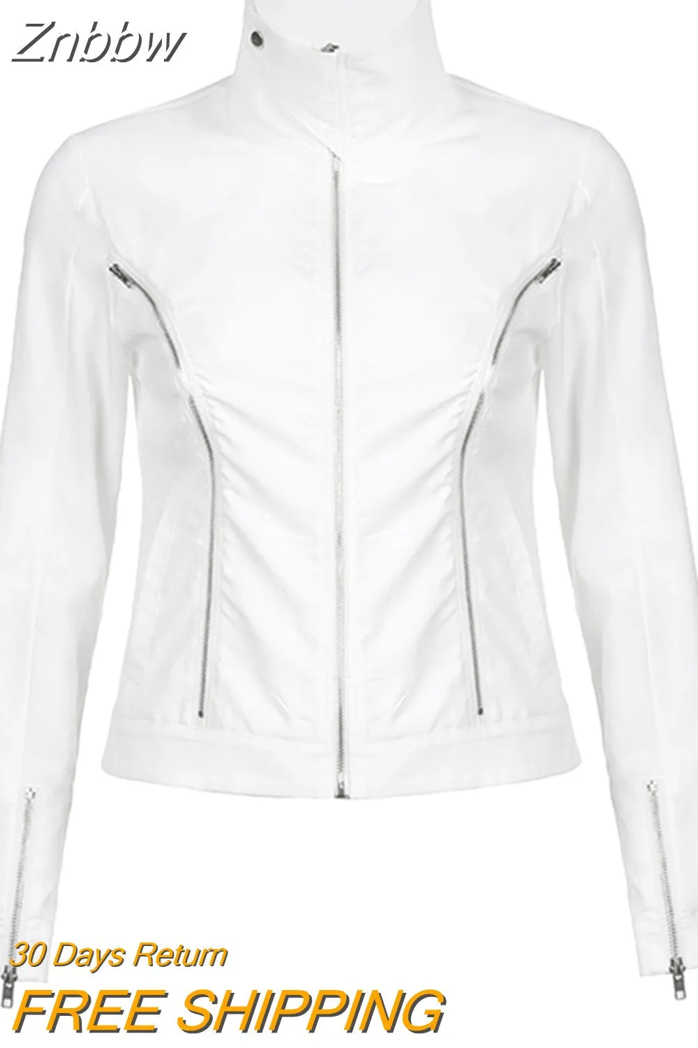 Znbbw Zipper Pockets Cargo Jackets Solid Turn Down Collar Vintage Grunge Korean Streetwear Casual Coat Women Autumn Outwear - Image 3